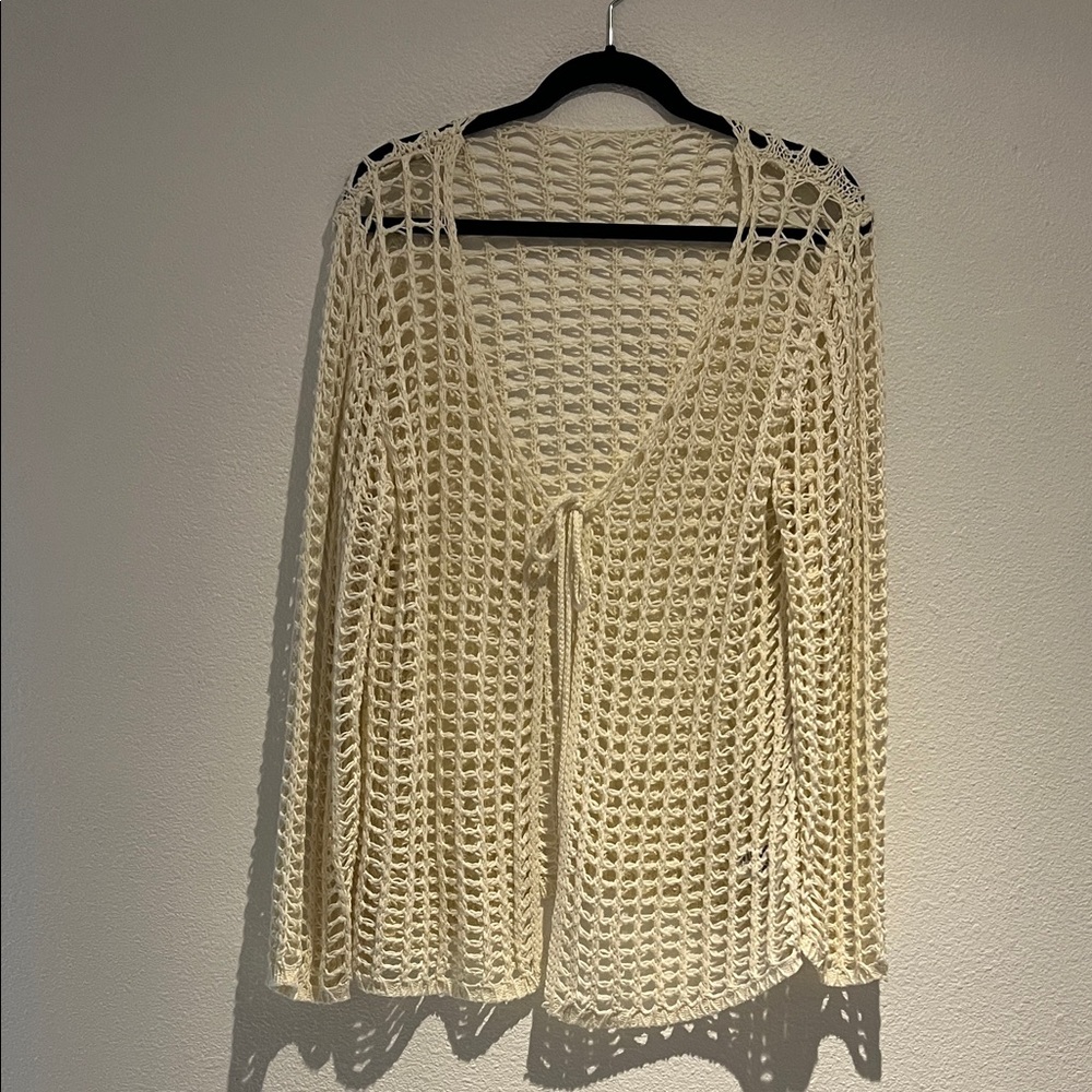 Tie Front Cream Knit Sweater